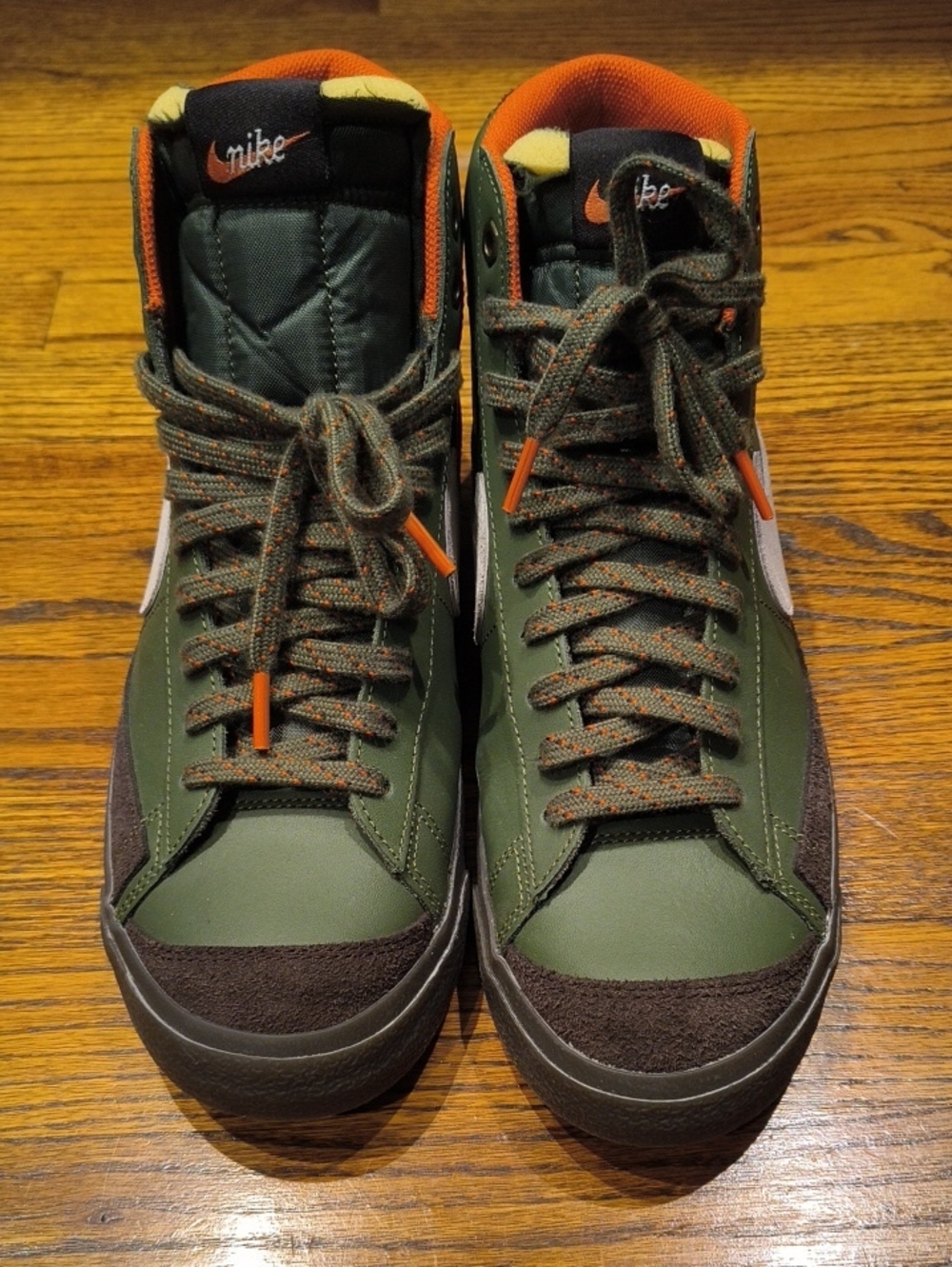 Nike Blazer Men’s High-Top Sneakers in Olive Green and Orange Accents